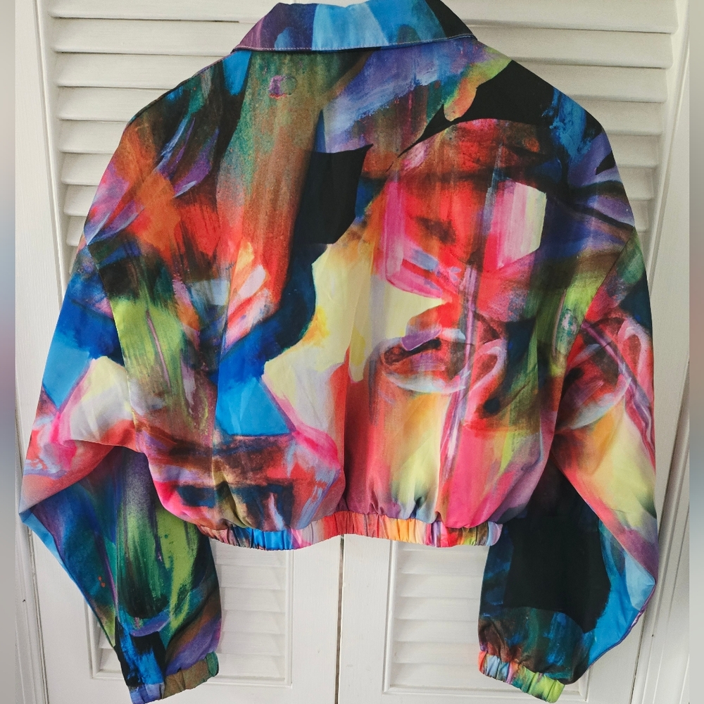 Forever 21 Abstract Print Cropped Quarter Zip Windbreaker Jacket S - Picture 6 of 8